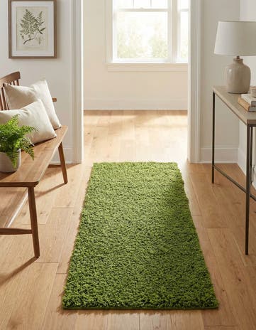 Grass Green Solid Shag Runner Rug
