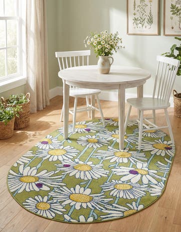 Green Bloom Oval Rug