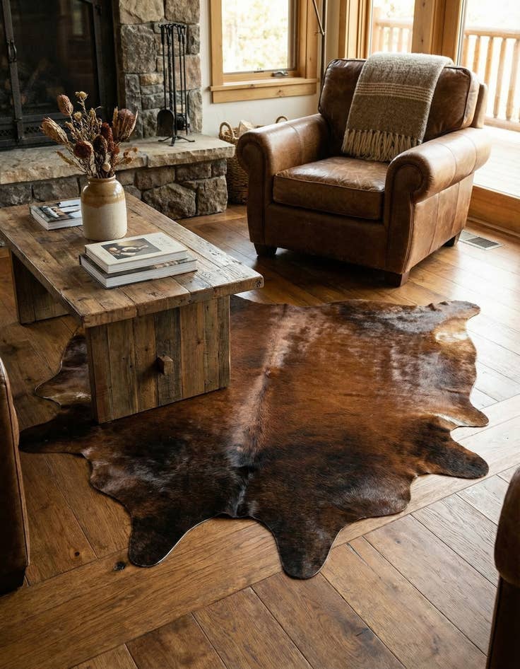 Detail image of 4' 4 x 5' 1 Cowhide Leather Rug