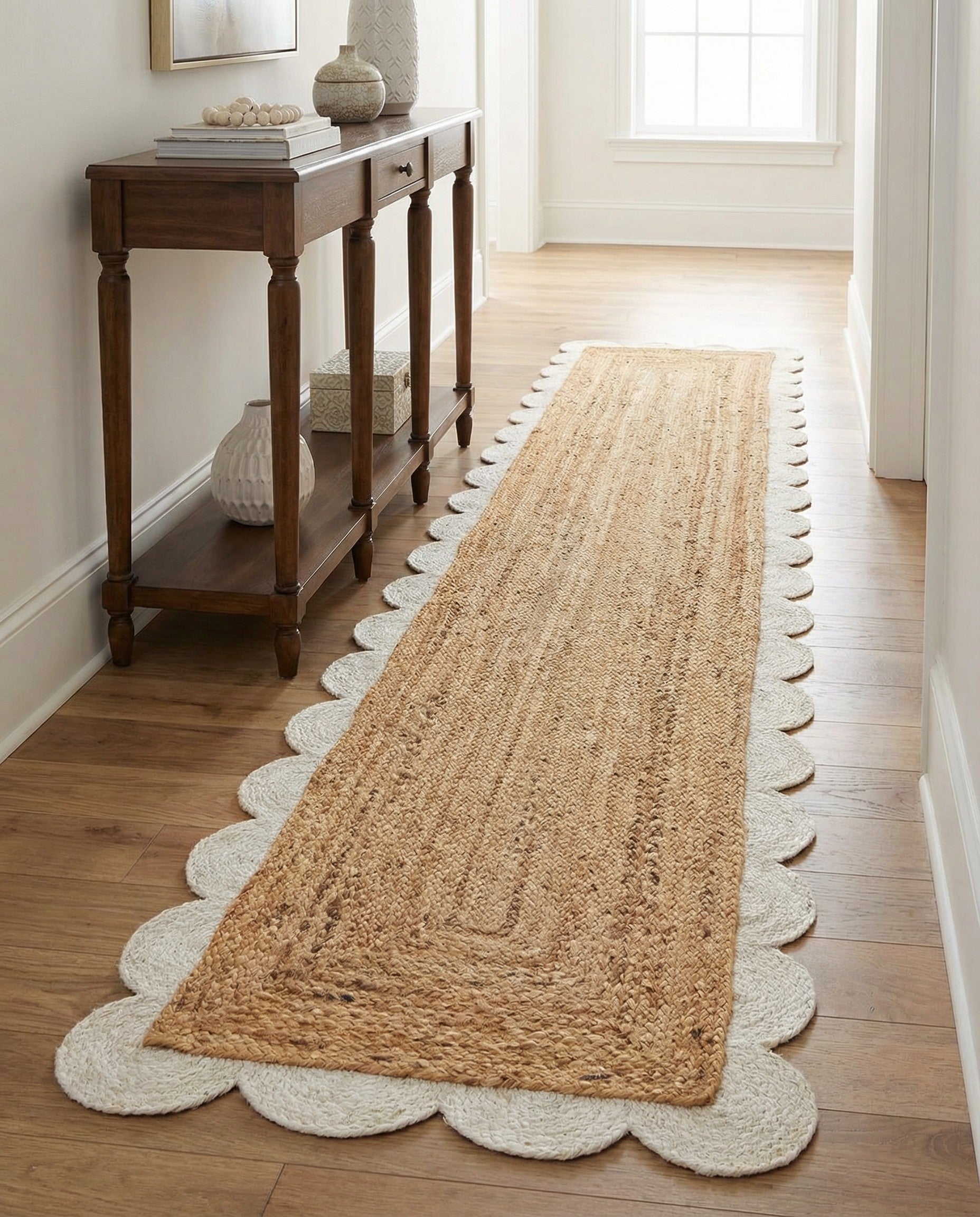 2' x 8'  Hand Scallop Braided Jute Runner Rug
