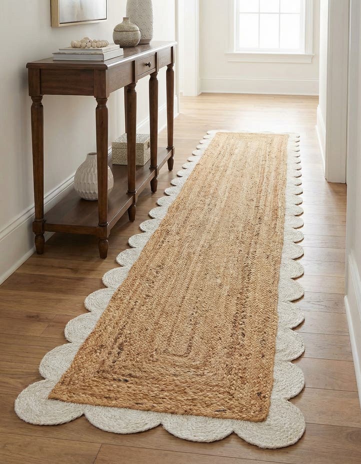 2' x 8' Handmade Scallop Braided Jute Ru...