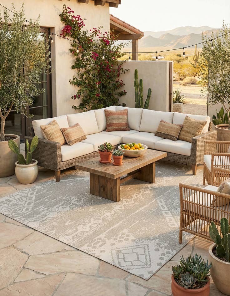 Detail image of  13' x 13'  Washable Bohemian Indoor / Outdoor Square Rug