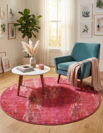 Pink Washable Sevilla Round Rug