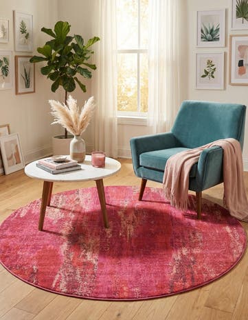 Pink Washable Sevilla Round Rug