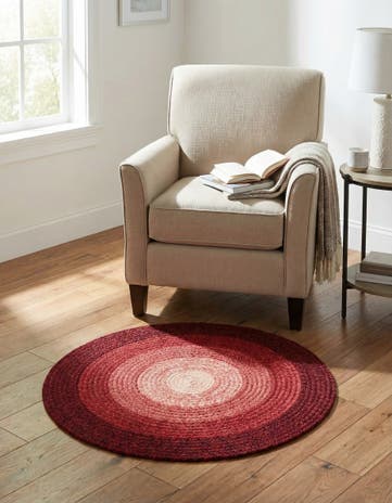 Red Handmade Hand Braided Wool Round Rug