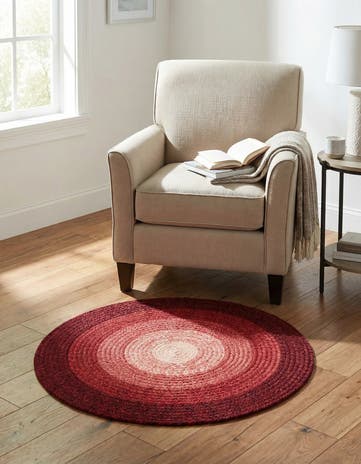 Red Handmade Hand Braided Wool Round Rug