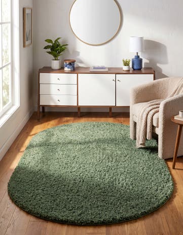 Green Everyday Shag Oval Rug