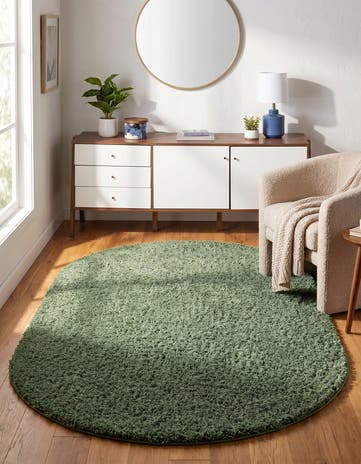 Green Everyday Shag Oval Rug