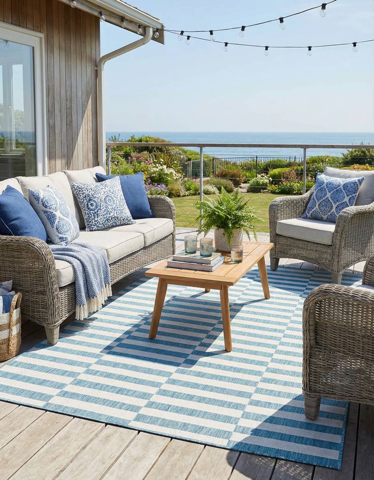 Detail image of 7' x 10' Easy-Clean Striped Indoor / Outdoor Rug