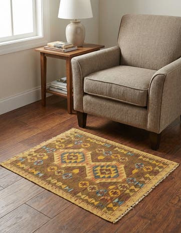 3' x 3' 10 Hand Woven Kilim Maymana Wool Square Rug
