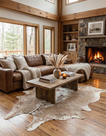 5' 11 x 6' 10 Cowhide Leather Rug