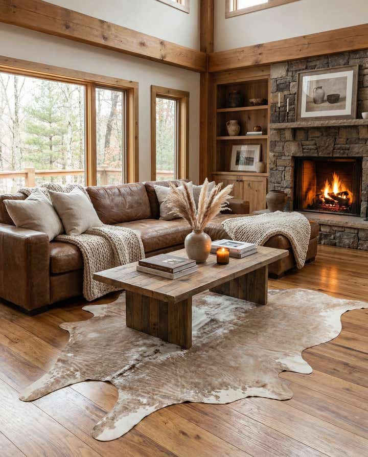 5' 11 x 6' 10 Cowhide Leather Rug