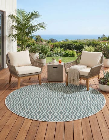 Teal Easy-Clean Jill Zarin Costa Rica Indoor / Outdoor Round Rug
