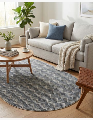 Harbor Blue Eco Trellis Oval Rug