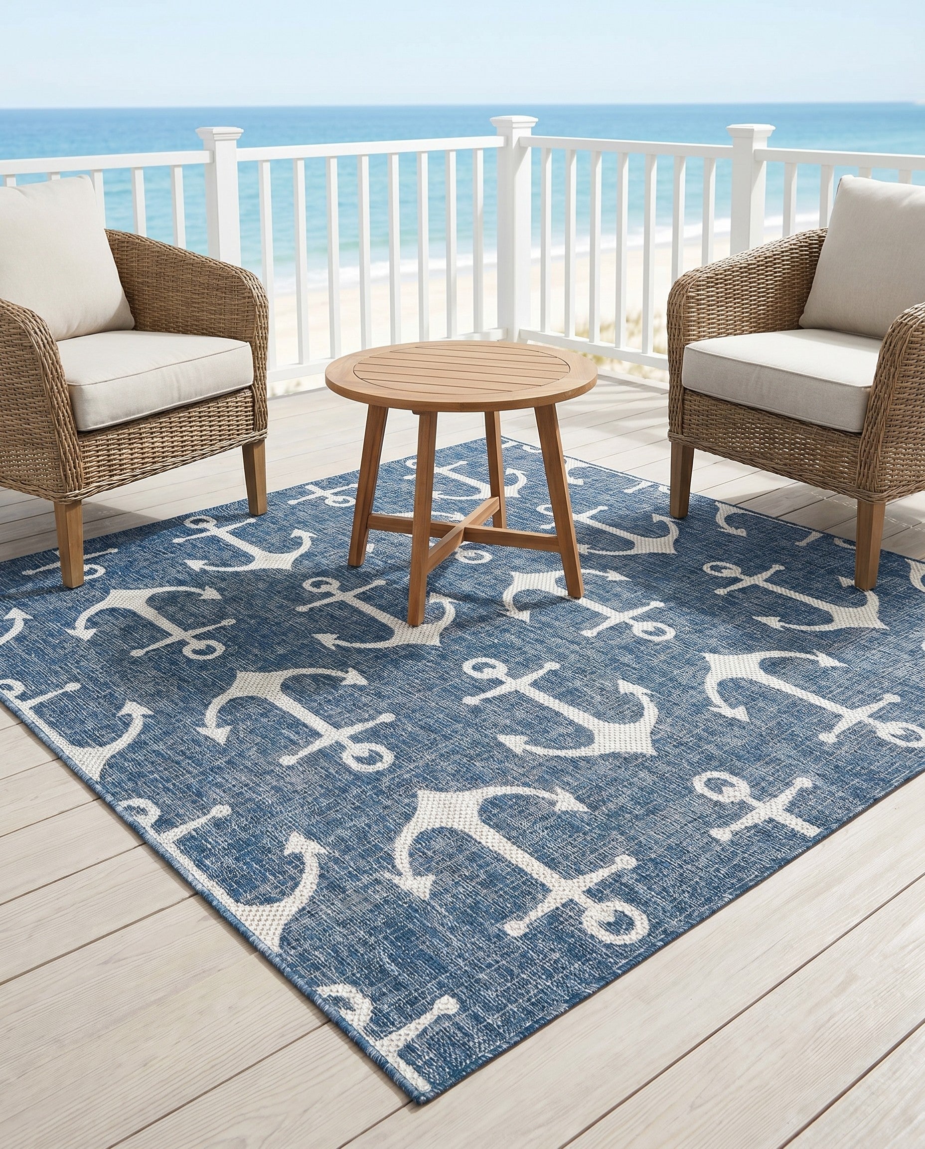 6' x 6' Easy-Clean Coastal Indoor / Outdoor Square Rug