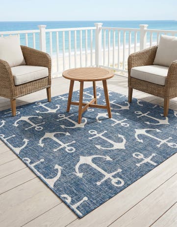 6' x 6' Easy-Clean Coastal Indoor / Outdoor Square Rug