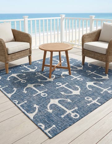 6' x 6' Easy-Clean Coastal Indoor / Outdoor Square Rug