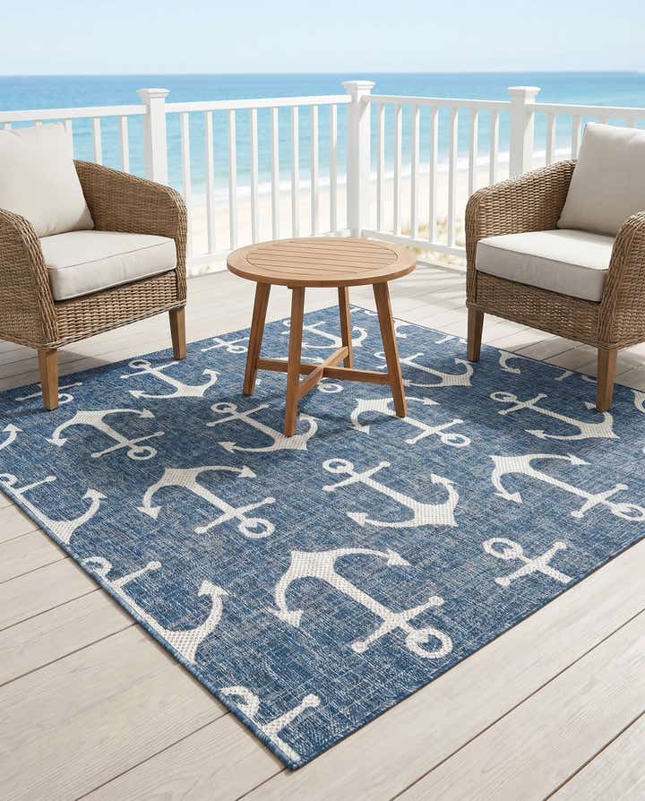 6' x 6' Easy-Clean Coastal Indoor / Outdoor Square Rug