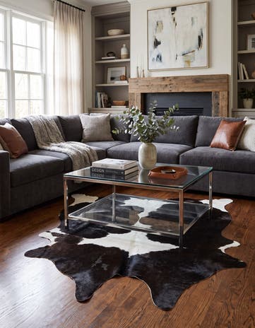 5' 7 x 5' 10 Cowhide Leather Square Rug