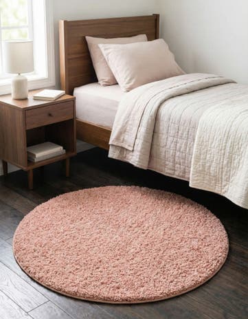Rose Pink Everyday Shag Round Rug