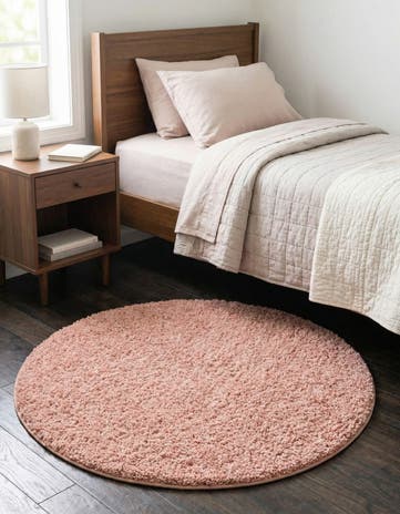 Rose Pink Everyday Shag Round Rug