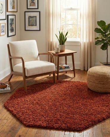  4' x 4' Solid Shag Octagon Rug