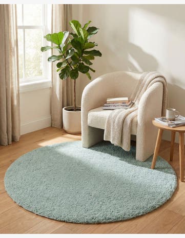 Sage Green Soft Solid Shag Round Rug