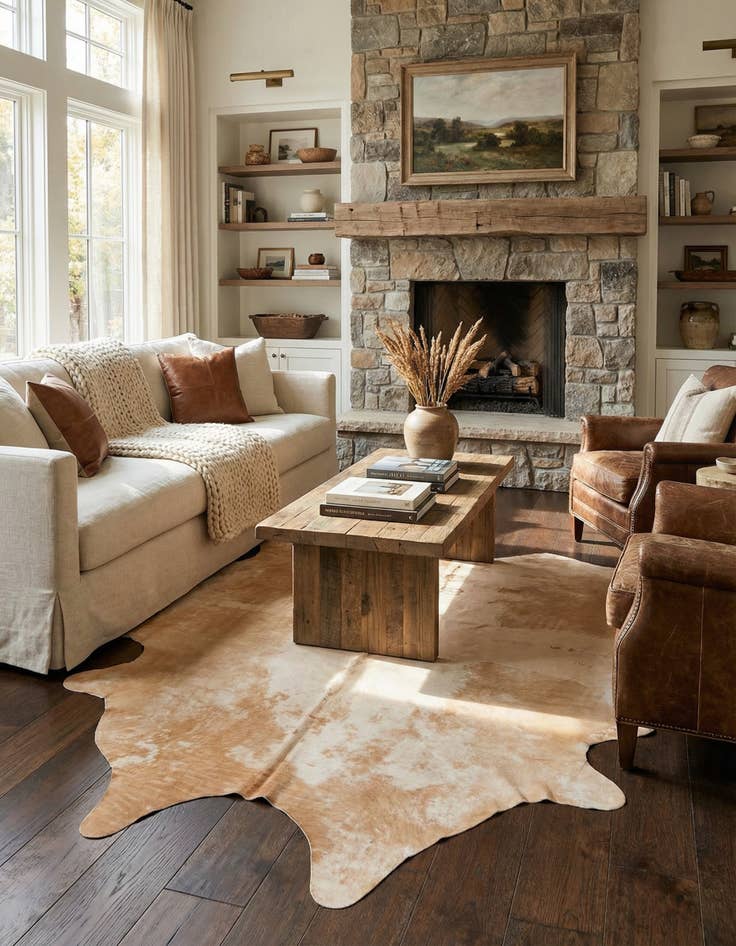 Detail image of 5' 10 x 7' Cowhide Leather Rug