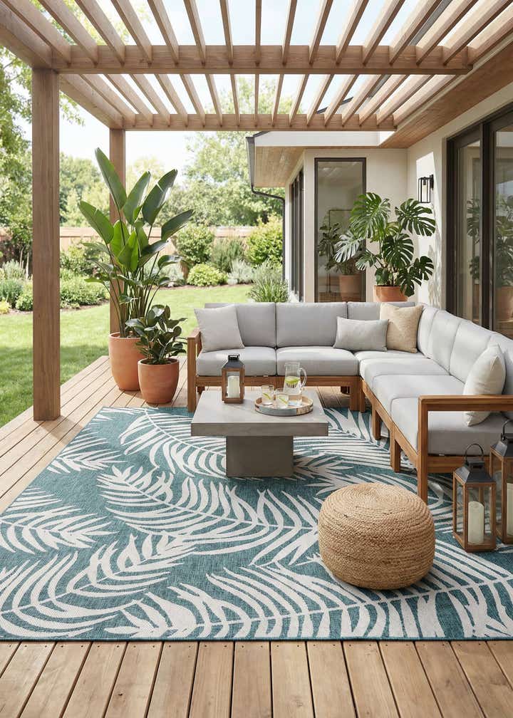 10' x 10' Easy-Clean Botanical Indoor / Outdoor Square Rug