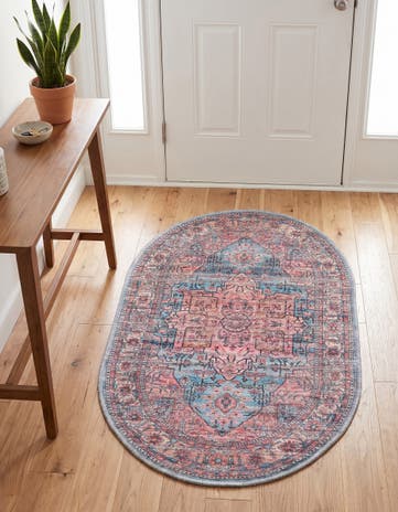 Blue Washable Maahru Oval Rug