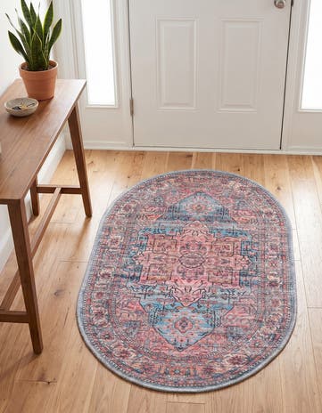 Blue Washable Maahru Oval Rug