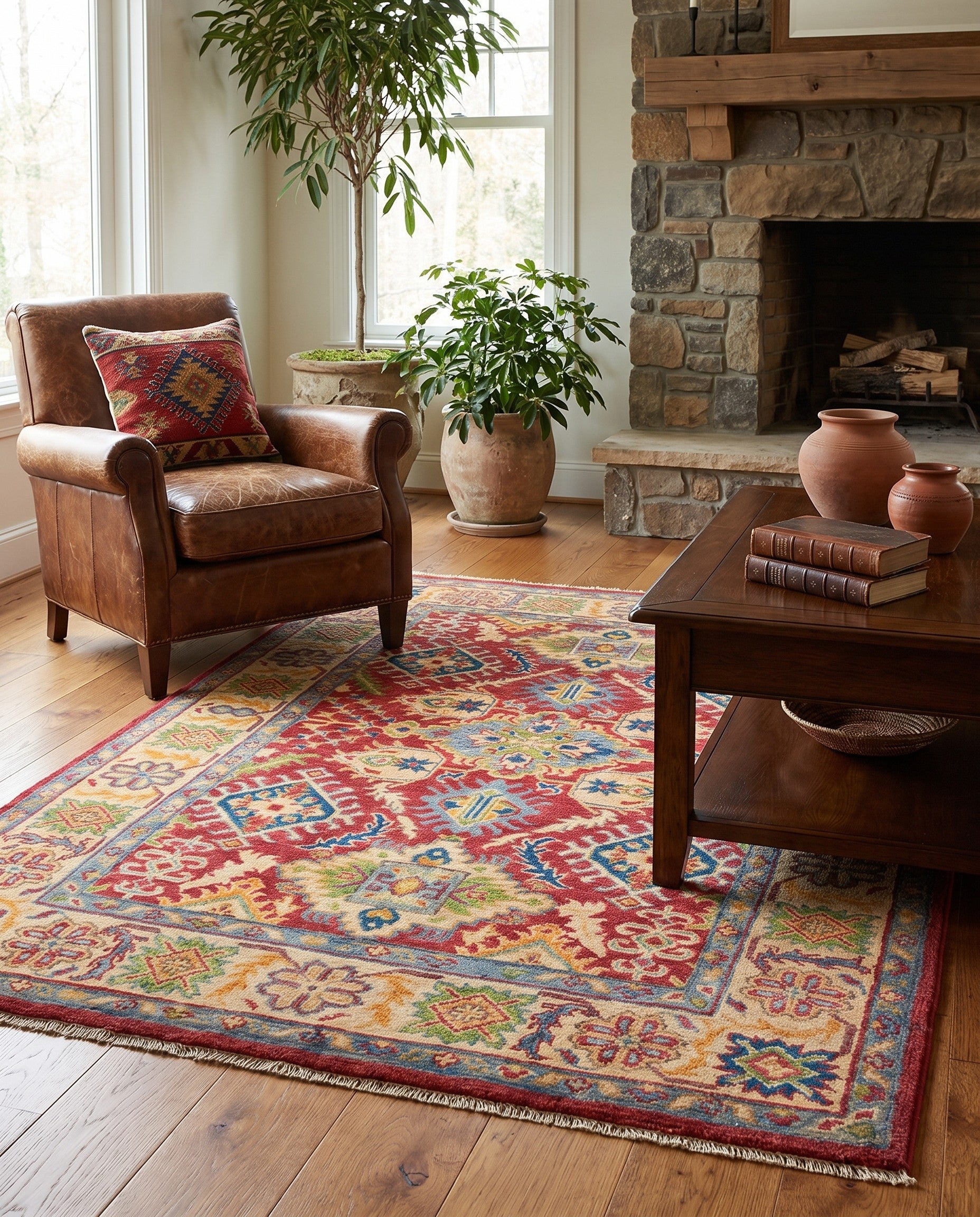4' 3 x 6' 1 Hand Knotted Kazak Rug