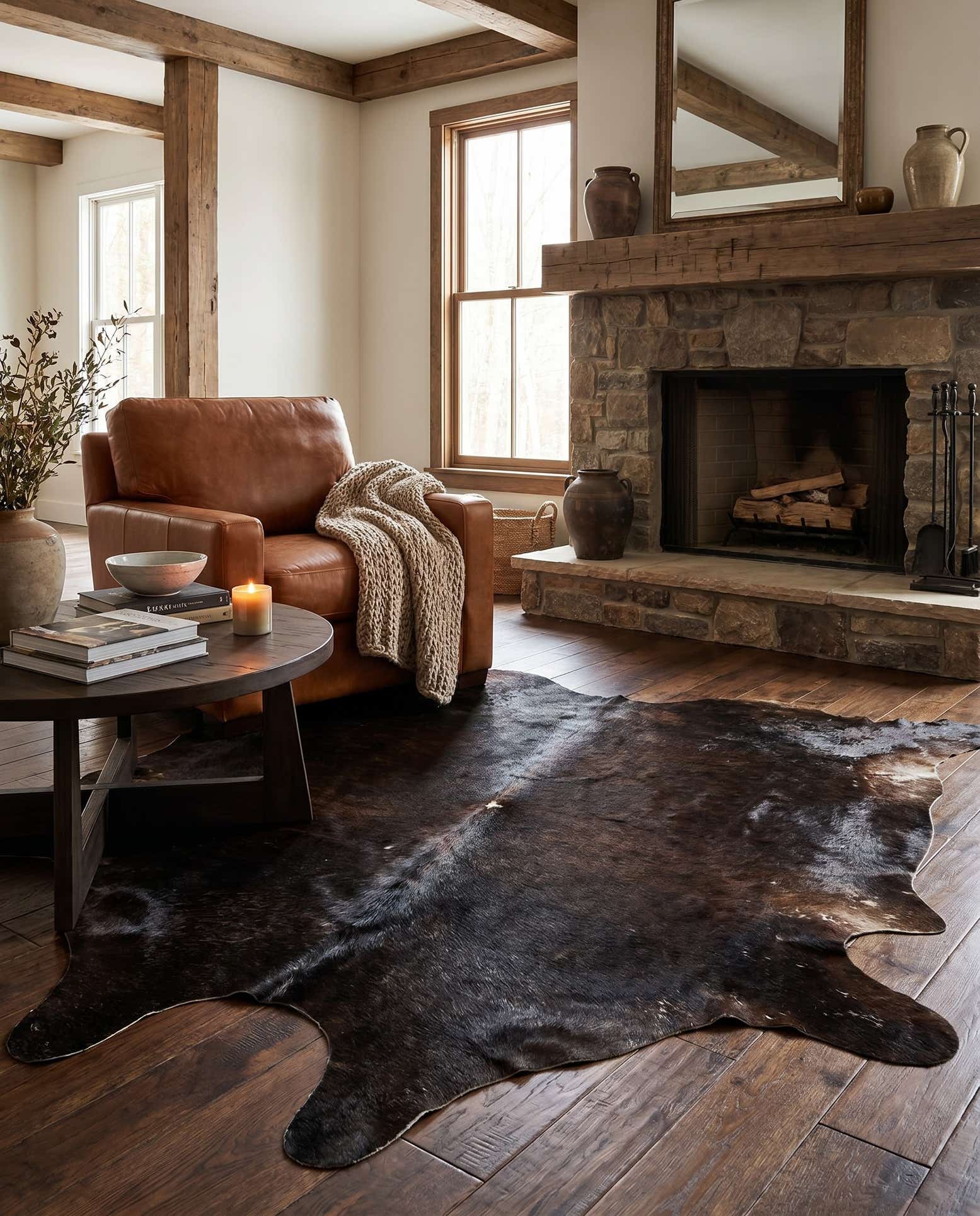 4' 5 x 5' 5 Cowhide Leather Rug