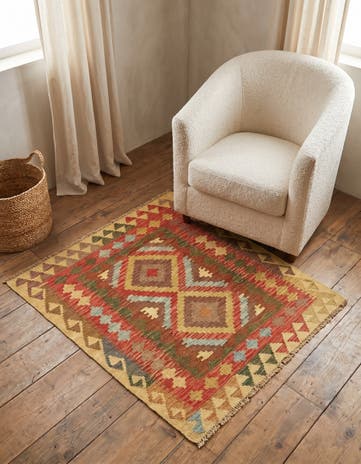 3' 1 x 3' 6 Hand Woven Kilim Maymana Wool Square Rug