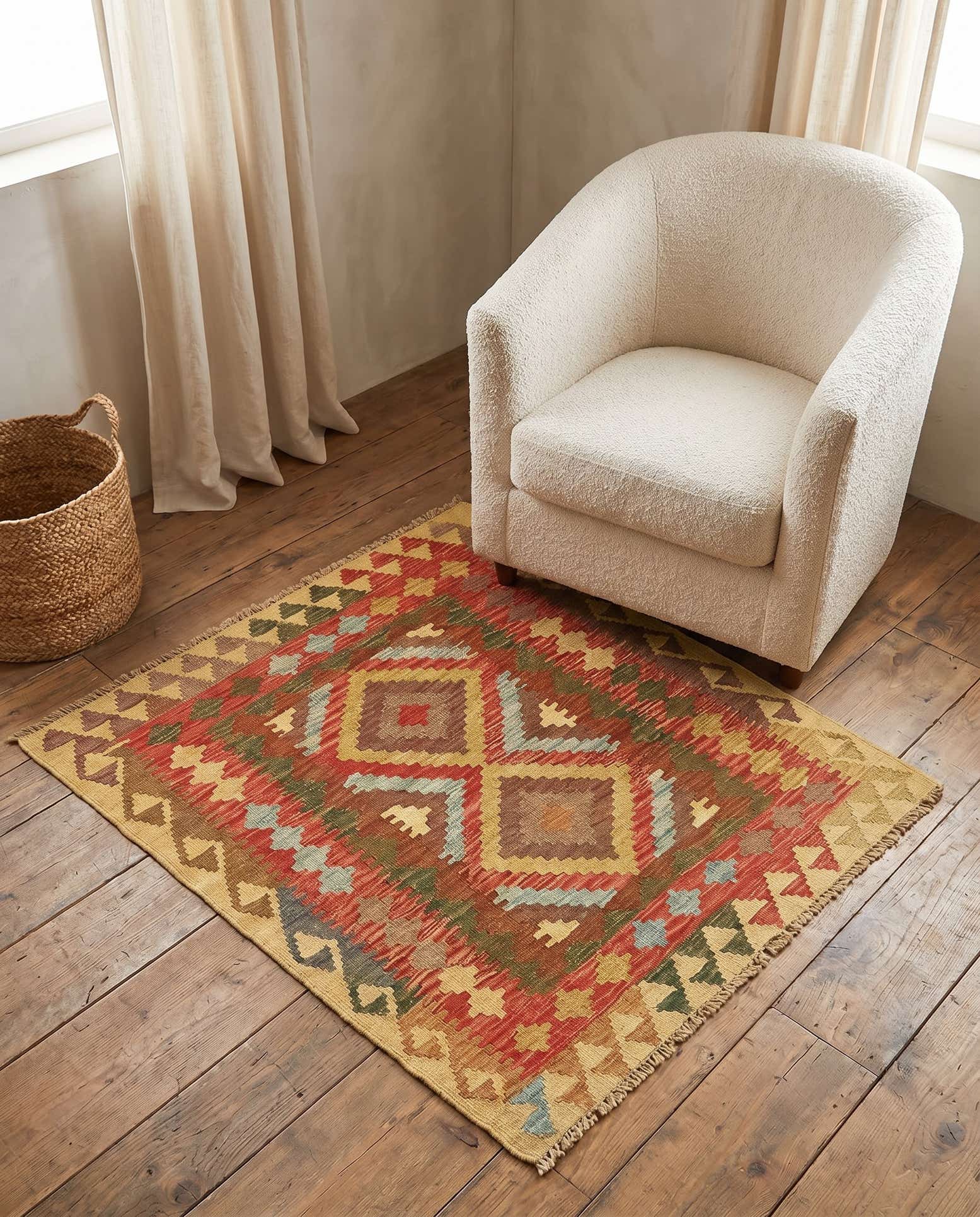 3' 1 x 3' 6 Hand Woven Kilim Maymana Wool Square Rug