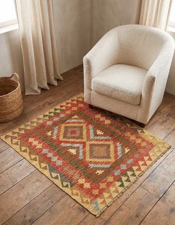 3' 1 x 3' 6 Hand Woven Kilim Maymana Wool Square Rug