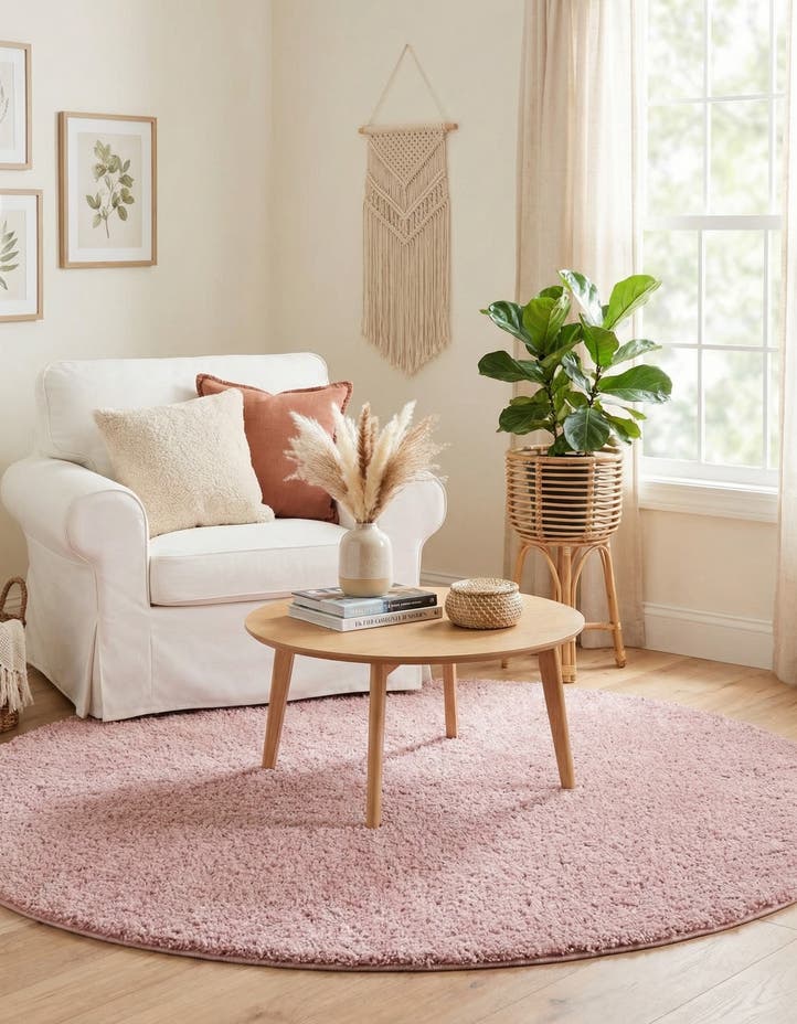 5' x 5' Soft Solid Shag Round Rug