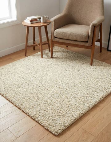 Pure Ivory Solid Shag Square Rug
