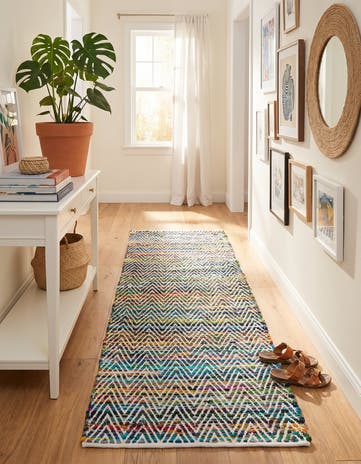 Green Hand Woven Chindi Chevron Runner Rug
