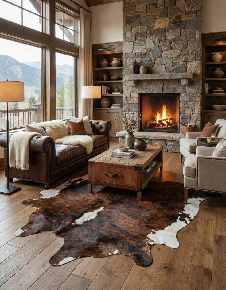 Detail image of 6' 7 x 7' 2 Cowhide Leather Square Rug