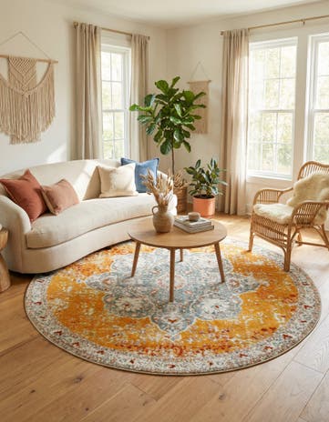 Orange Veneto Round Rug