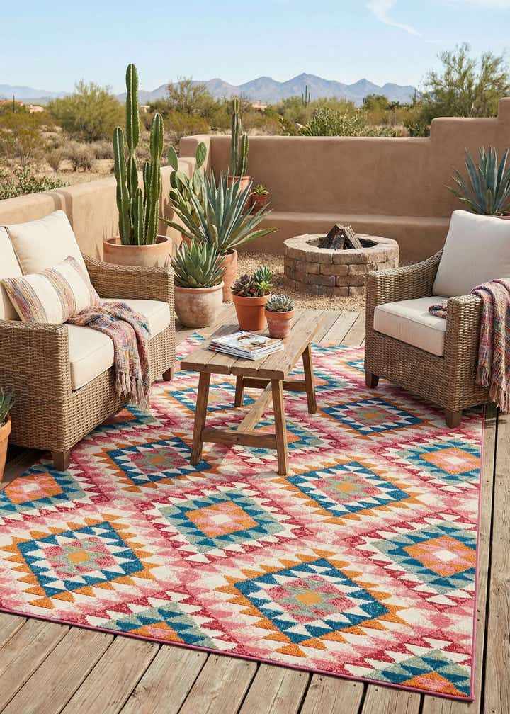 5' 3 x 8' Easy-Clean Southwestern Indoor / Outdoor Rug