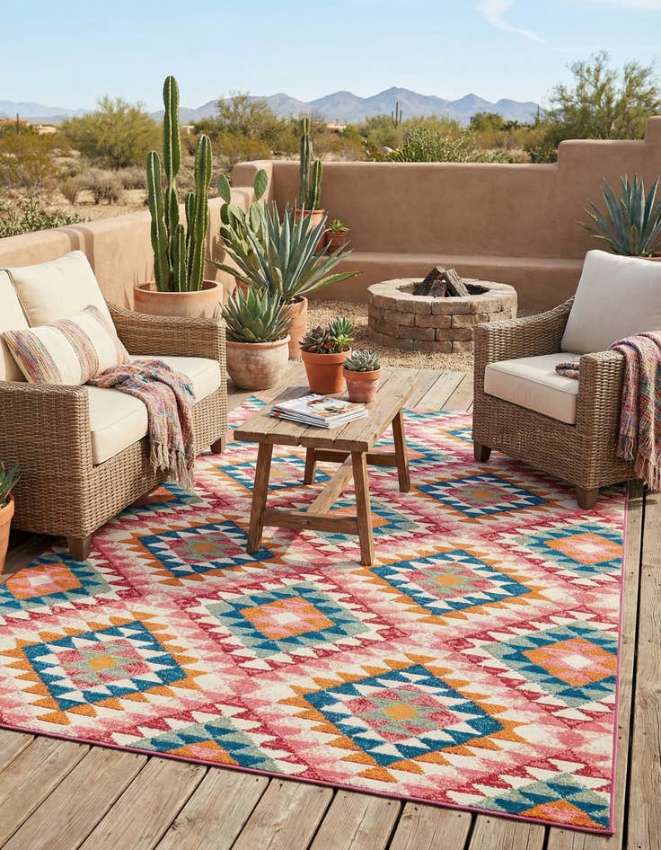 Detail image of 5' 3 x 8' Easy-Clean Southwestern Indoor / Outdoor Rug