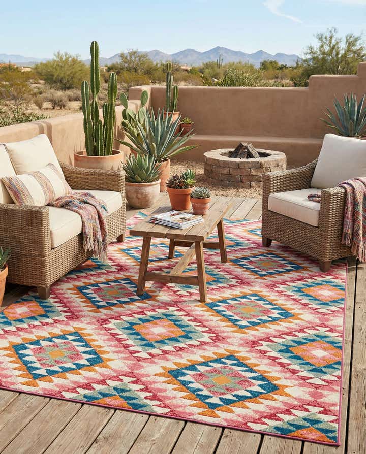 5' 3 x 8' Easy-Clean Southwestern Indoor / Outdoor Rug
