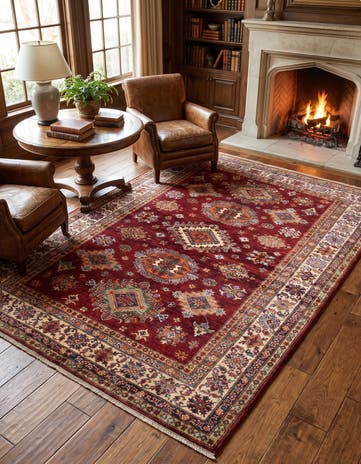5' 8 x 8' Hand Knotted Kazak Rug