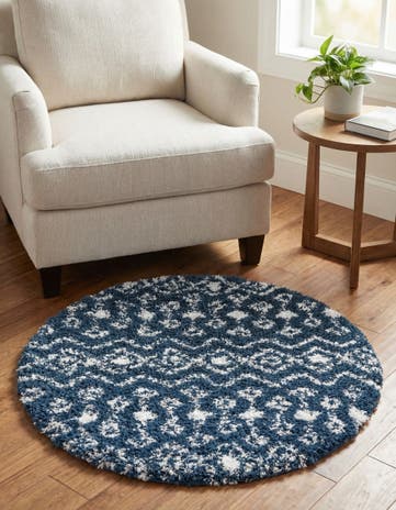 Navy Blue Moroccan Trellis Shag Round Rug