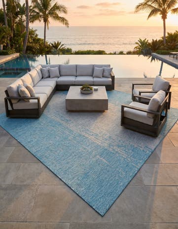 Aqua Easy-Clean Modern Indoor / Outdoor Square Rug