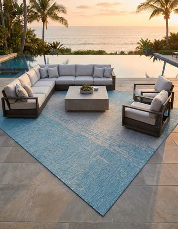 Aqua Easy-Clean Modern Indoor / Outdoor Square Rug