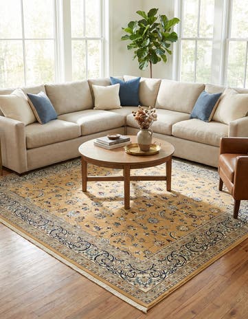 Beige Nain Design Square Rug