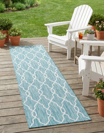 Light Aqua Easy-Clean Lattice Indoor / Outdoor Runner Rug